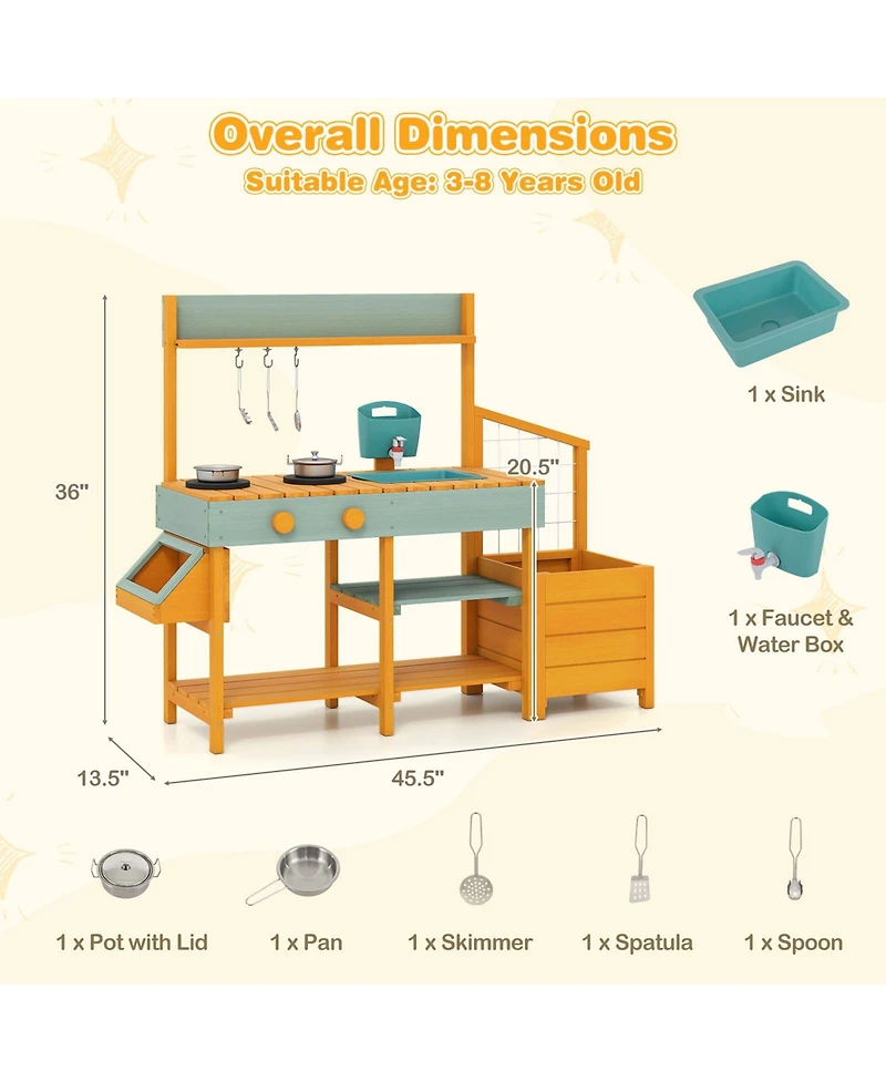 Slickblue Wooden Play Kitchen for Kids Pretend Mud Kitchen Activity Set
