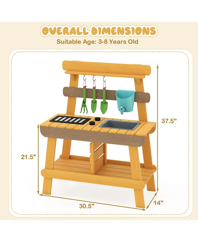 Slickblue Outdoor Kids Wooden Play Kitchen Mud Kitchen Pretend Toy Set