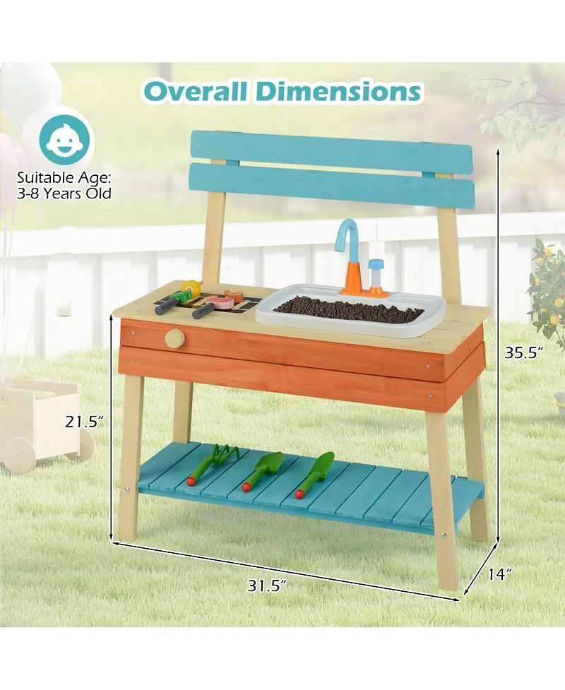 Slickblue Wooden Kids Kitchen Playset Chef Pretend Mud Kitchen Set