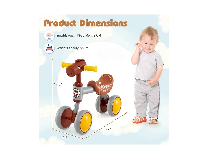 Slickblue Baby Balance Bike No Pedal 4-Wheel Bicycle