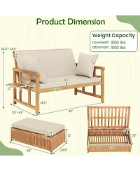 Gouun Acacia Wood Outdoor Daybed with Storage Ottoman and Removable Cushions