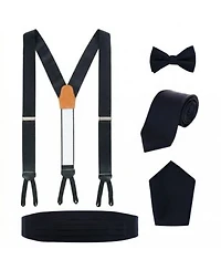 Sutton Solid Color Silk Brace Bow Tie Necktie Pocket Square Cummerbund Set