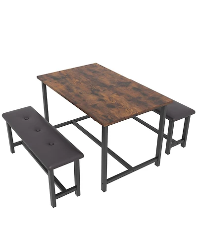 gaomon 3-Piece 4-Person Industrial Dining Set with 2 Benches