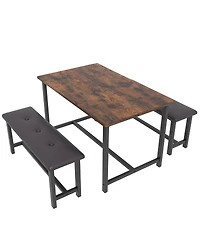 gaomon 3-Piece 4-Person Industrial Dining Set with 2 Benches