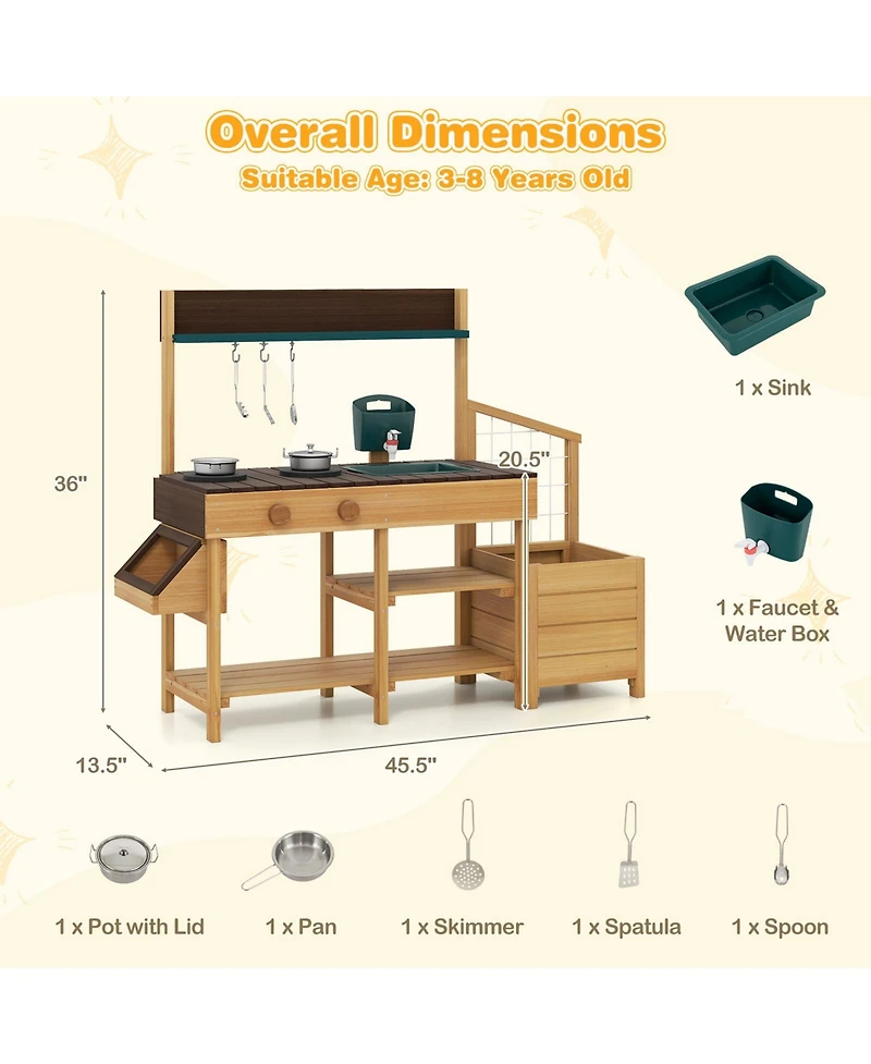 Slickblue Wooden Play Kitchen for Kids Pretend Mud Activity Set