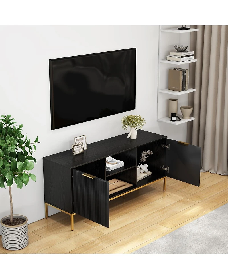 Streamdale Furniture Modern Tv Stand with Wave Doors and Gold Accents