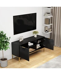 Streamdale Furniture Modern Tv Stand with Wave Doors and Gold Accents