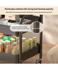 Homfan Sturdy 3-Tier Metal Utility Cart with Wooden Tabletop - Lockable Wheels, Multipurpose Storage Shelf