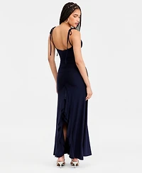 Jump Juniors' Shirred-Back Tie-Strap Long Dress
