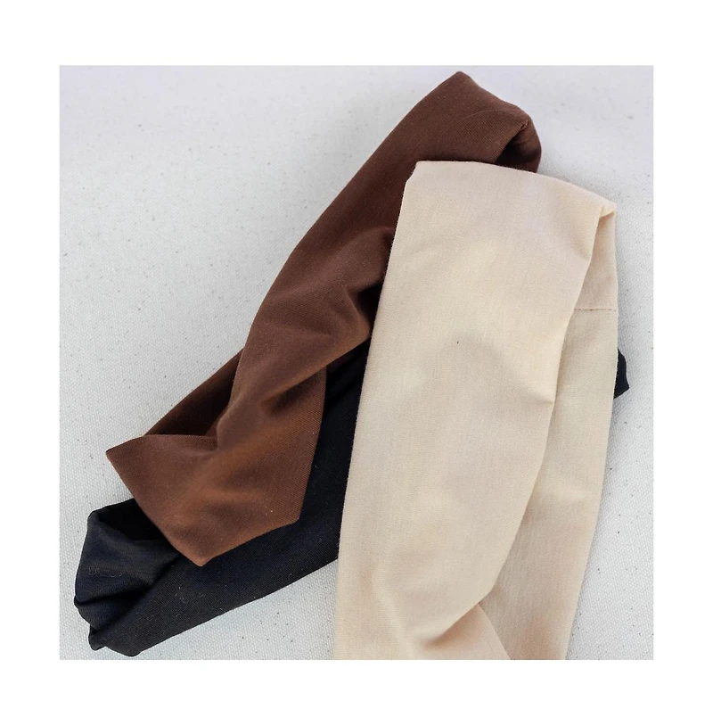 Headbands of Hope Women's Wide Headwrap Set of 3 - Black + Brown + Beige