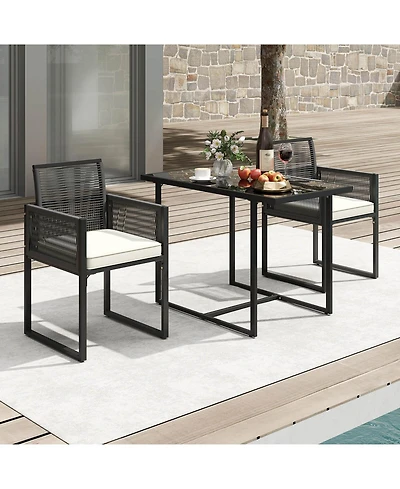 Costway 3PCS Patio Pe Wicker Furniture Set Cushioned Chairs with Folding Backrest Backyard