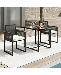 Costway 3PCS Patio Pe Wicker Furniture Set Cushioned Chairs with Folding Backrest Backyard