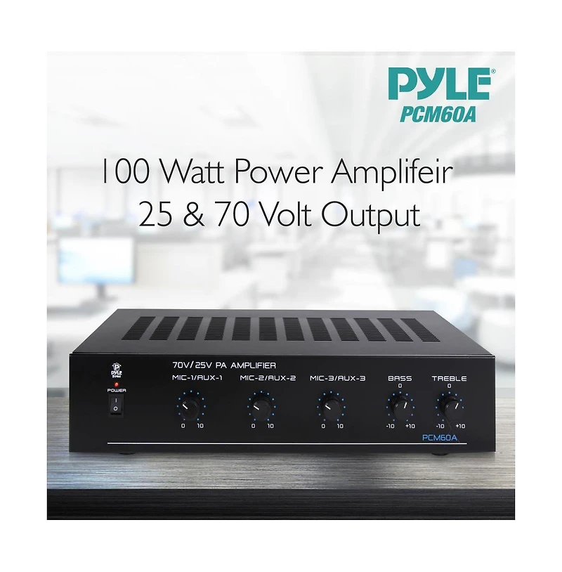Pyle 100W Bluetooth Power Amplifier with On/Off Switch and Led Indicator PCM60A - 25V/70V Output