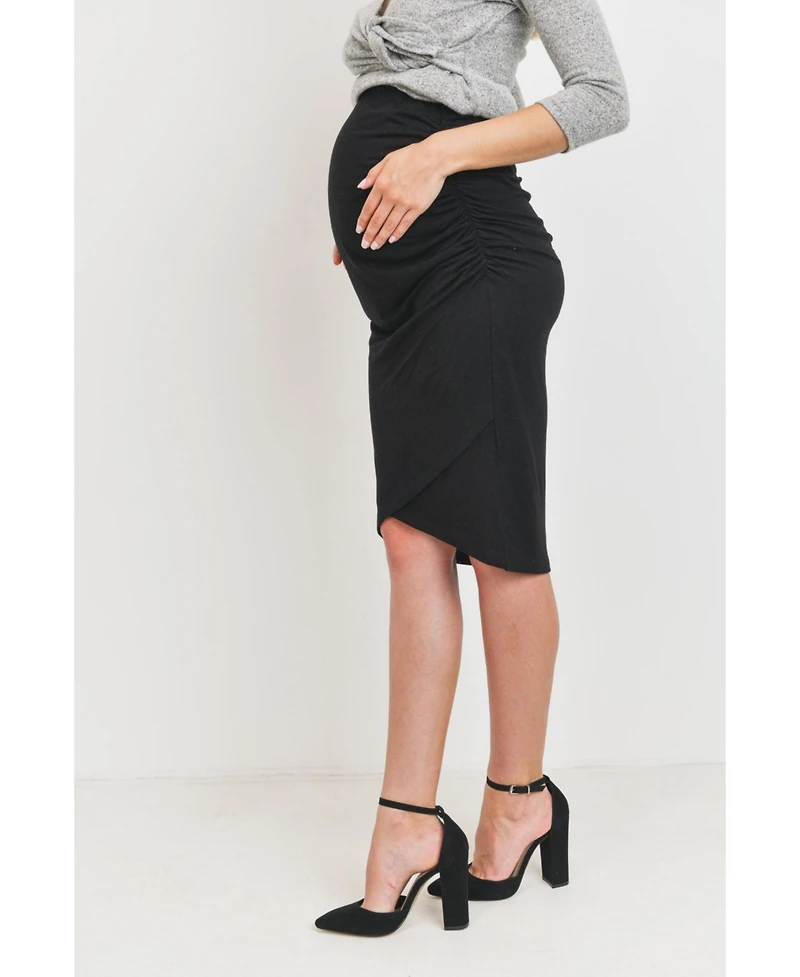 Hello Miz Maternity Ruched Slim Fit Knee-Length Skirt with Over-the-Belly Waist