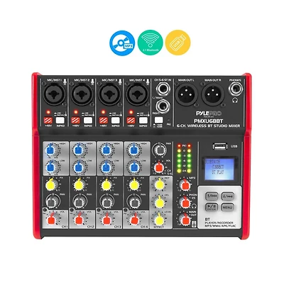 Pyle 6-Channel Pro Audio Bluetooth Studio Dj Mixer with Usb Interface and Lcd Display