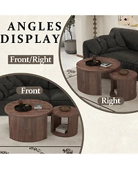 Rainsken Modern Circular Nesting Coffee Table Set of 2, 31.5" Main Table and 18" Stackable Side Table, Wooden Round Center Table for Living Room