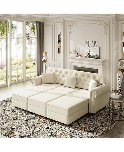 Streamdale Furniture Velvet Chesterfield Sofa with Nailhead Trim