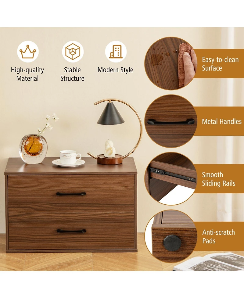 Gouun 2-Drawer Stackable Horizontal Storage Cabinet Dresser Chest with Handles