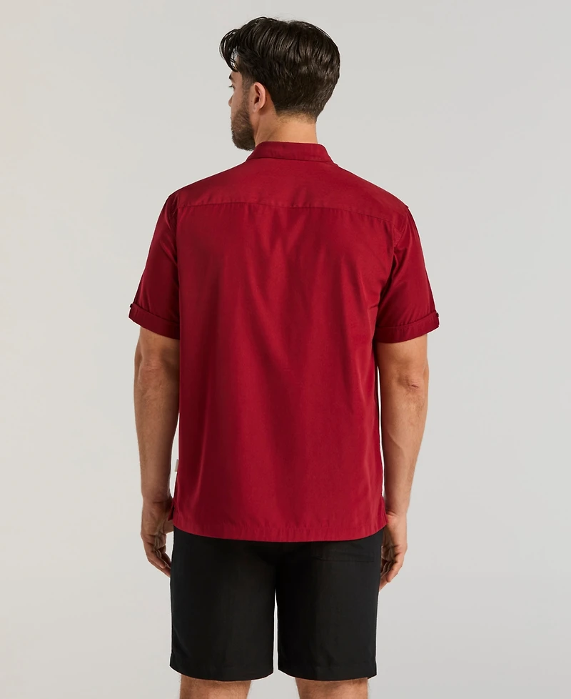 Cubavera Men's Pick Stitch Panel Short Sleeve Button-Down Shirt