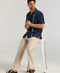 Cubavera Men's Pick Stitch Panel Short Sleeve Button-Down Shirt