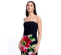 Dress the Population Women's Floral Print Strapless Long Gown