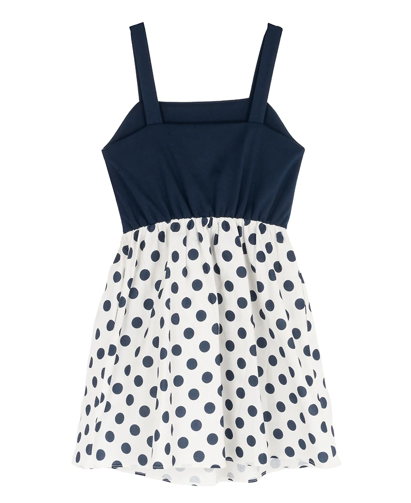 Rare Editions Girls' 7-16 Knit Ponte To Polka Dot Dropwaist Short Dress