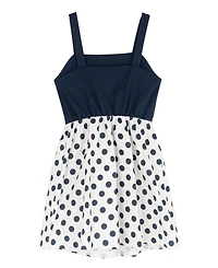 Rare Editions Girls' 7-16 Knit Ponte To Polka Dot Dropwaist Short Dress