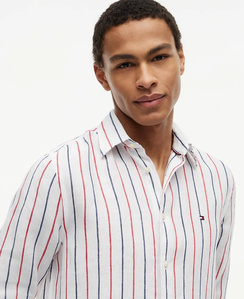 Tommy Hilfiger Men's Linen Textured Stripe Shirt