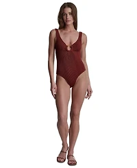 Dkny Women's Stretch Island Ring Detail One-Piece Swimsuit