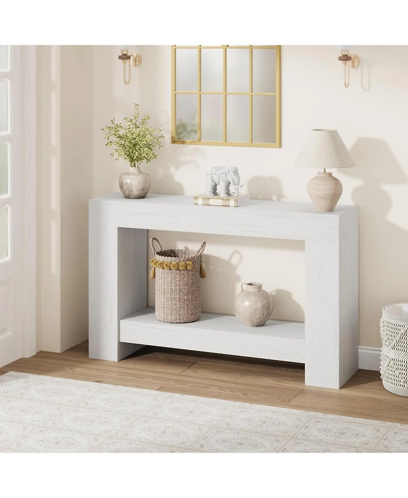 gaomon Farmhouse 2 Tier Entryway Console Table, Long White Sofa Table with Open Storage for Entrance or Living Room