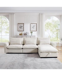Streamdale Furniture Corduroy Sectional Sofa with Storage Footstool & Pillows
