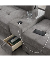 Streamdale Furniture104" Sectional Sofa with Ottoman, Storage, Usb, Table Top