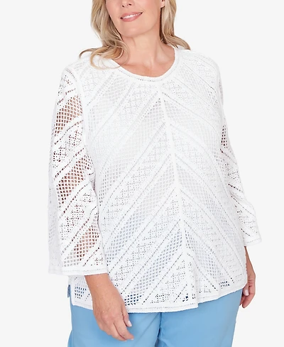 Alfred Dunner Plus St. Augustine Chevron Crochet Crewneck Top