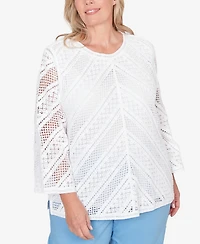 Alfred Dunner Plus St. Augustine Chevron Crochet Crewneck Top