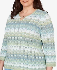 Alfred Dunner Plus St. Augustine Textured Space Dye Split Neck Sweater