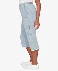 Alfred Dunner Plus Out of the Blue Fringe Denim Patch Pocket Capri Pants