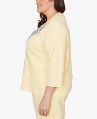 Alfred Dunner Plus Out of the Blue Floral Embroidered Sunshine Top