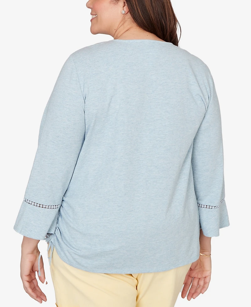 Alfred Dunner Plus Out of the Blue Center Scroll Embroidered Side Tie Top