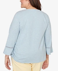 Alfred Dunner Plus Out of the Blue Center Scroll Embroidered Side Tie Top