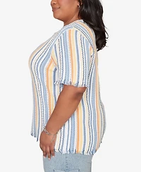 Alfred Dunner Plus Out of the Blue Textured Fringe Stripe T-Shirt