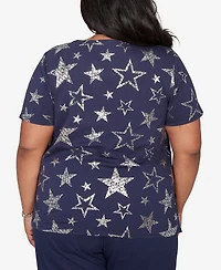 Alfred Dunner Plus Lady Liberty Sparkling Foil Stars Crewneck T-Shirt