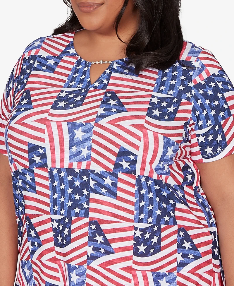 Alfred Dunner Plus Lady Liberty American Flag Patchwork T-Shirt