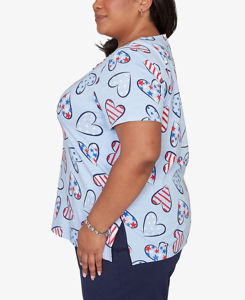 Alfred Dunner Plus Lady Liberty American Flag Hearts Printed T-Shirt