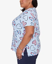 Alfred Dunner Plus Lady Liberty American Flag Hearts Printed T-Shirt