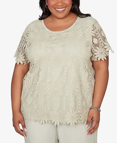 Alfred Dunner Plus Vintage Charm Floral Lace Short-Sleeve T-Shirt