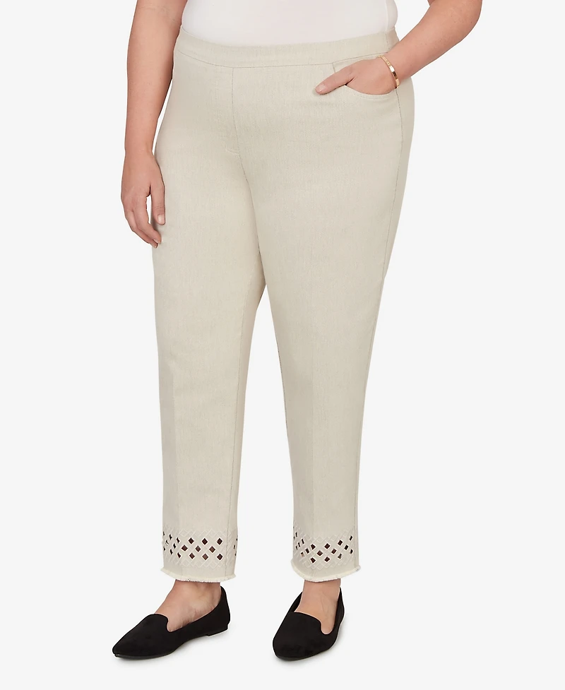 Alfred Dunner Plus Detail Driven Geometric Cut Out Flat Front Ankle Pants