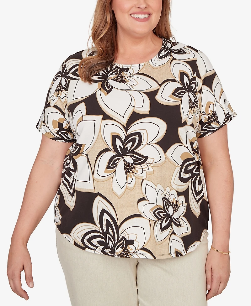 Alfred Dunner Plus Detail Driven Floral Stained Glass Short-Sleeve T-Shirt