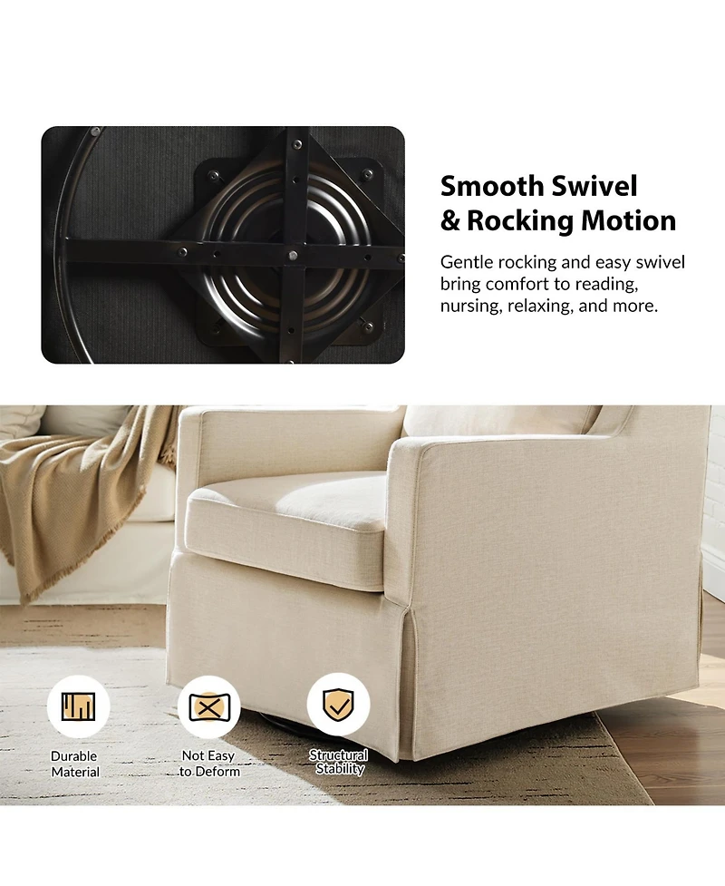 Hulala Home Lillie 30" W Farmhouse Slipcovered Down-blend Swivel Rocking Chair with Pillow Back