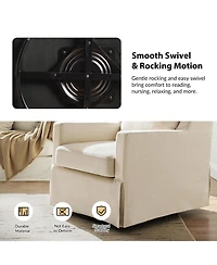 Hulala Home Lillie 30" W Farmhouse Slipcovered Down-blend Swivel Rocking Chair with Pillow Back