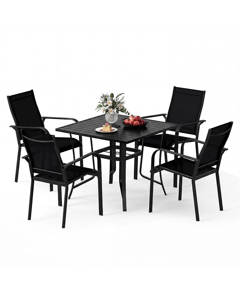 Slickblue 5 Piece Outdoor Dining Set with Stackable Chairs Square Table